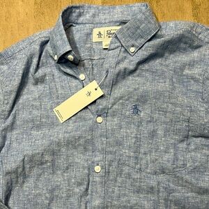 Penguin linen blend button down shirt, Medium, NWT
